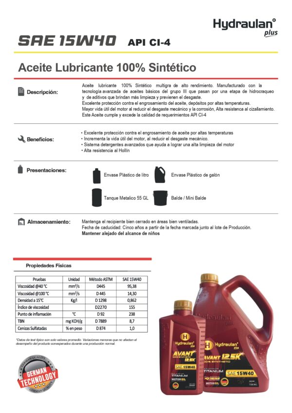 Aceite15W40 Full Sintético Hydraulan - Imagen 2