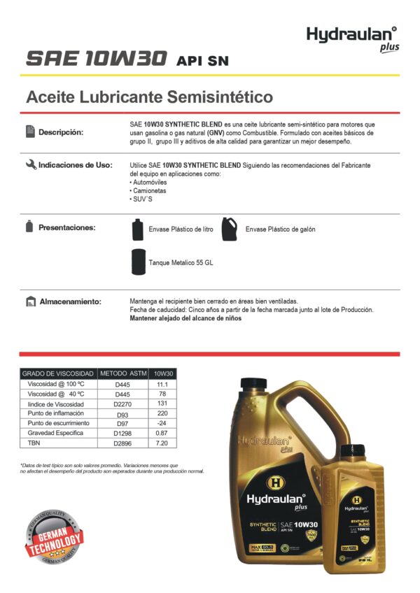 ACEITE HYDRAULAN 10W30 SEMI SINTETICO GALON - Imagen 2